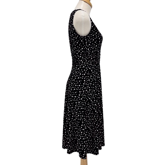 Petite Black with White Polka Dots Sleeveless Ruched Waist Dress, Small - Picture 9 of 16